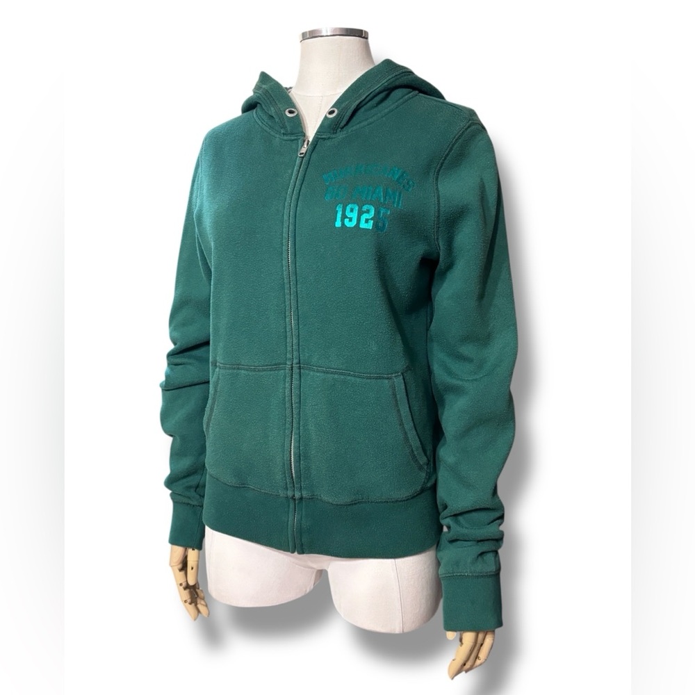 PINK VS Green University of Miami Hurricanes Iridescent Logo Zip Front Hoodie